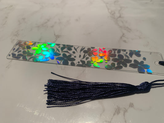 Floral holographic bookmark - silver