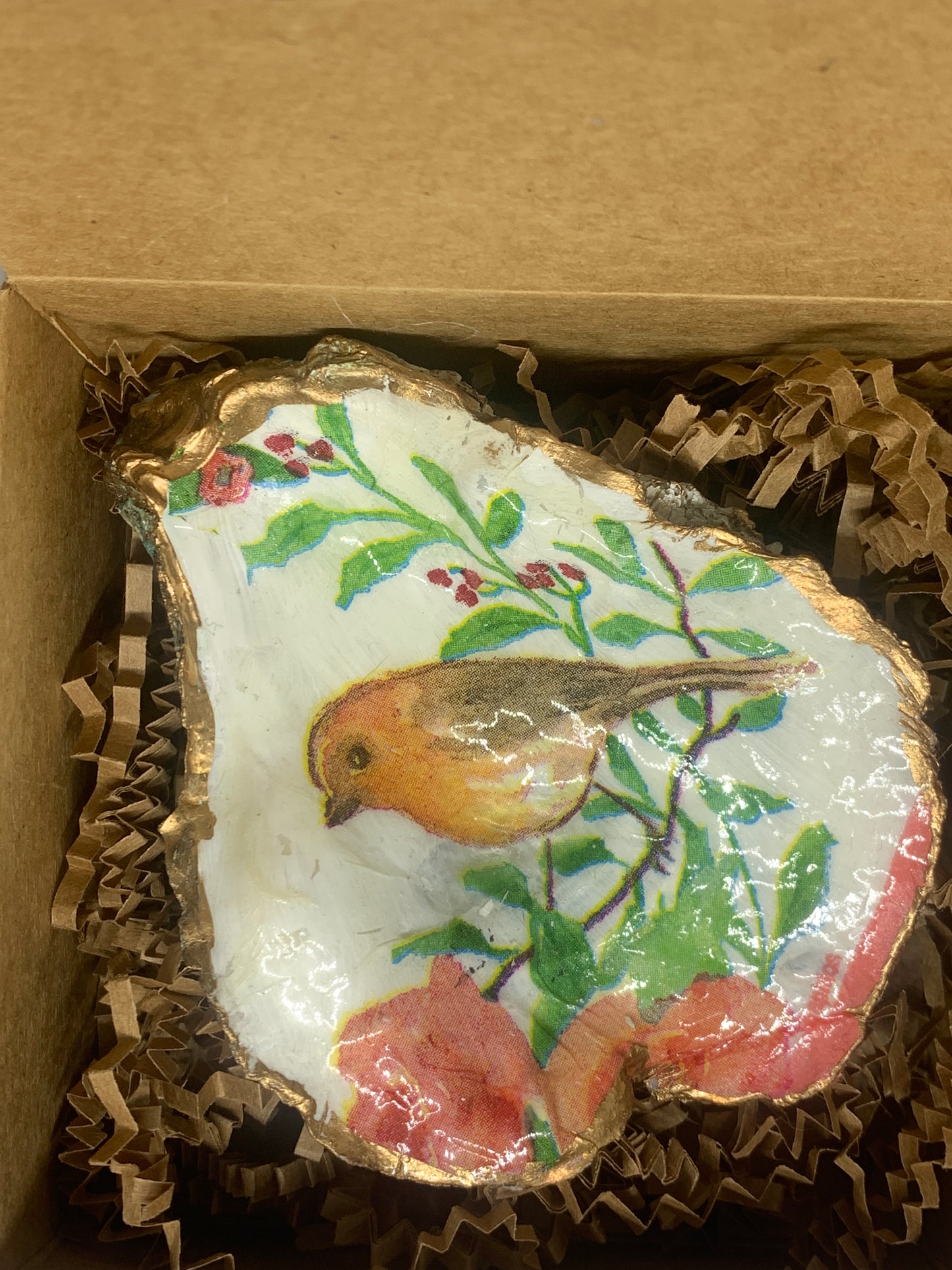 Bird and floral jewelry dish