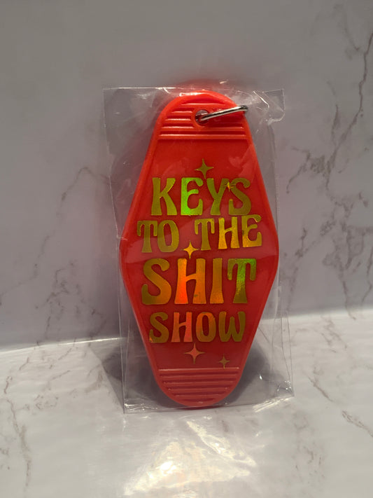 “Keys to the Shit Show” classic motel style keychain