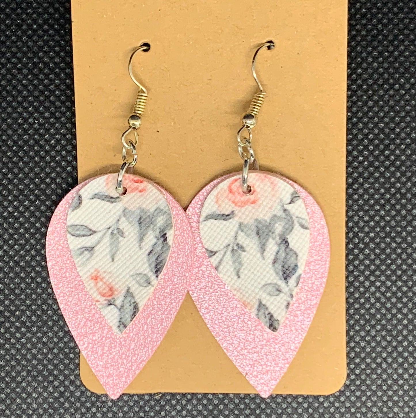Pink Sparkle and Pink Rose Dangle Earrings