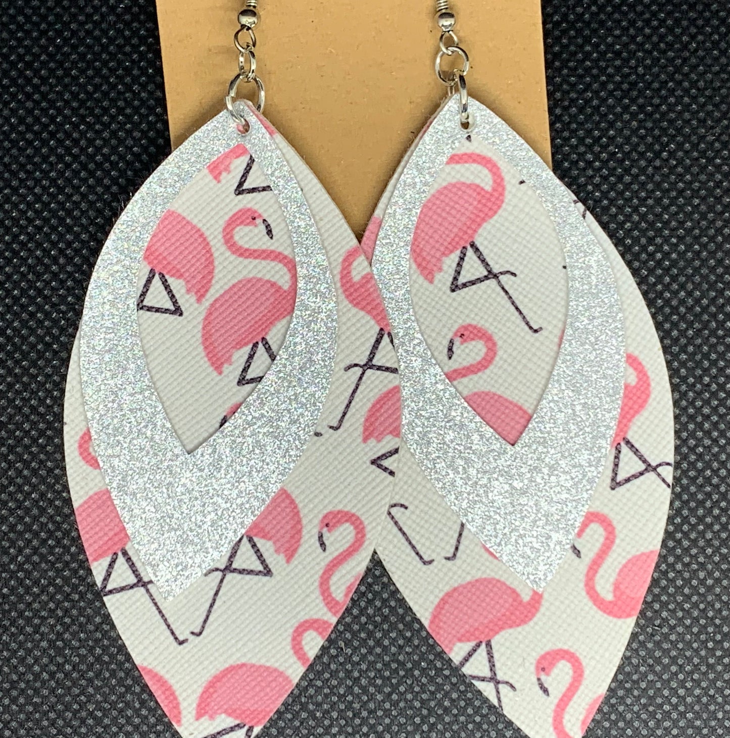 Silver Sparkle and Pink Flamingo Dangle Earrings